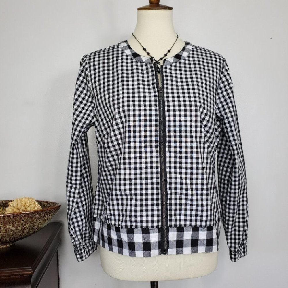 Christopher & Banks Black White Gingham Buffalo Check Preppy Jacket Size SP